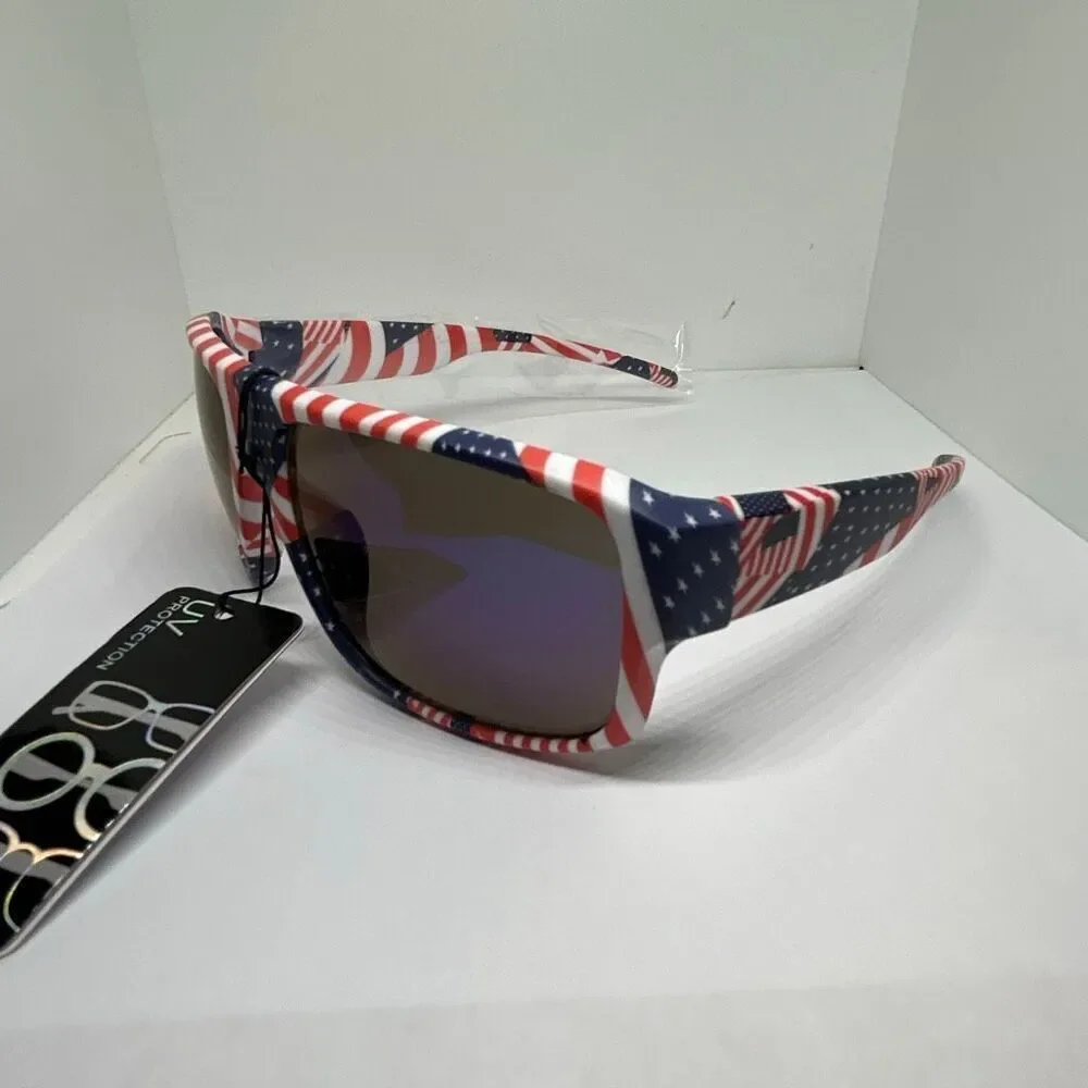 Men’s Patriotic American Flag Sunglasses Blue Mirrored Lens UV Protection